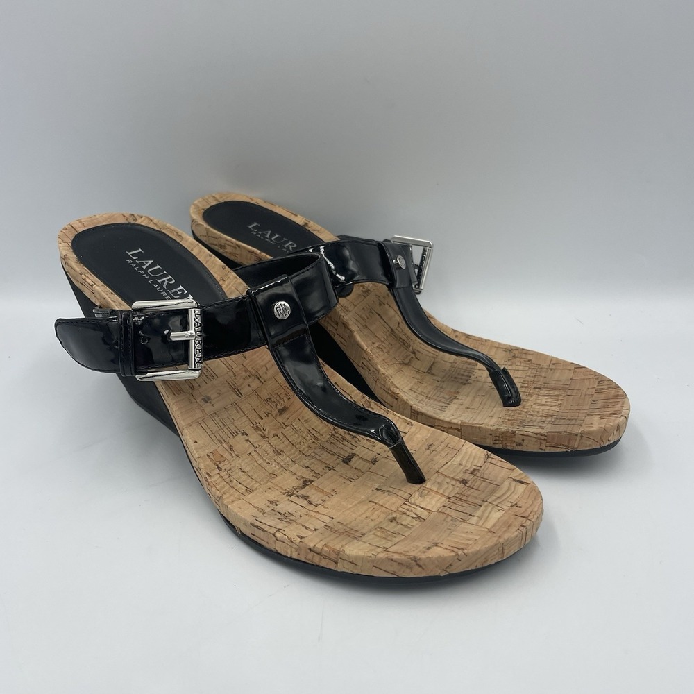 LAUREN Ralph Lauren Reeta T-Strap Thong Wedge Sandal Women's Sz 7/7.5